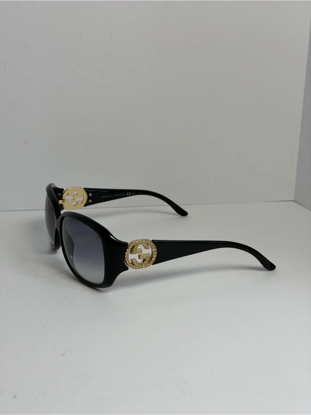 Gucci GG3578/S Black Gold Crystal GG Logo Oversized Sunglasses Italy